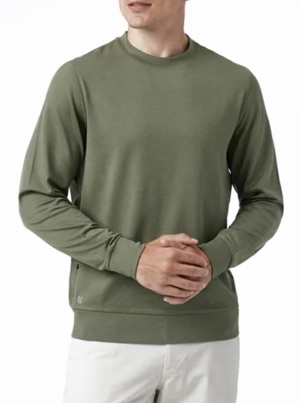 Vuori Men's Ponto Performance Crew in a green heather with side zipper pocket